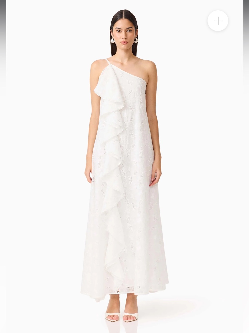 elliatt curaae white lace one shoulder asymmetrical ruffle maxi sun dress medium
